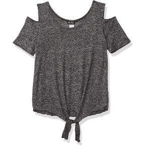 Star Vixen Women's Petite Cold-Shoulder Short SLV Tiefront Sweater Knit Top