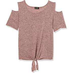 Star Vixen Women's Petite Cold-Shoulder Short SLV Tiefront Sweater Knit Top in Saudi Arabia