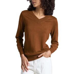 Women's Long-Sleeve Pullover Lightweight Soft V-Neck Casual Sweater Top in Kuwait