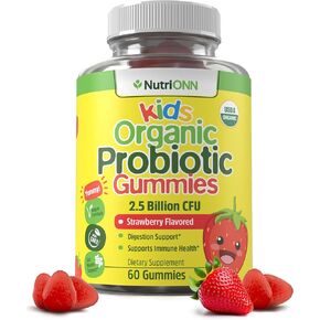 Organic Kids Probiotic Gummies - USDA Organic Chewable Probiotics for Kids - 60 Delicious Gummies - Child Digestive, Immune Support & Gut Health Supplement - Vegan & Non-GMO