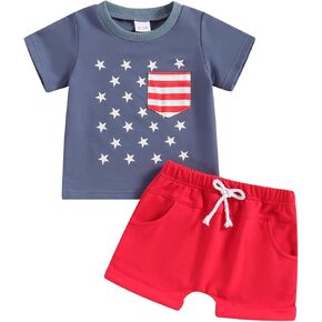 4th of July Baby Boy Outfit Short Sleeve T Shirt Shorts Set Toddler Baby Boy Summer Clothes in Kuwait
