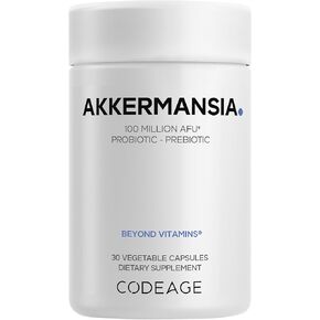 Codeage Akkermansia Synbiotic Supplement - 100 Million AFU Akkermansia Probiotic & Chicory Inulin Prebiotic - Chicory Root - 1 Capsule Per Serving - Non-GMO, Gluten-Free - 30 Capsules