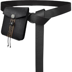 HiiFeuer Medieval Ring Belt with Vintage Belt Bag, Retro Renaissance Middle Ages Faux Leather Belt and Belt Pouch, Portable Side Pack Set for LARP Ren Faire