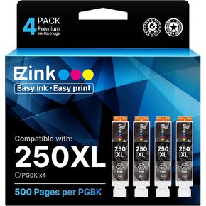 E-Z Ink Compatible Ink Cartridge Replacement for Canon PGI-250XL PGI 250 XL to use with PIXMA MX922 MX722 MG5420 MG5520 MG5620 MG6320 MG6420 MG6620 MG7120 MG7520 iP8720 (Large Black) 4 Pack