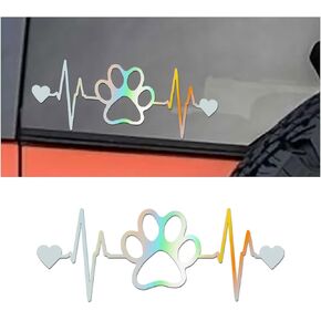 Dog Paw Heartbeat Sticker Decal, Vinyl Waterproof Sticker Decal, Cute Bumper Sticker Universal for Car Truck Van Wall Cup Tumbler Laptop (White)