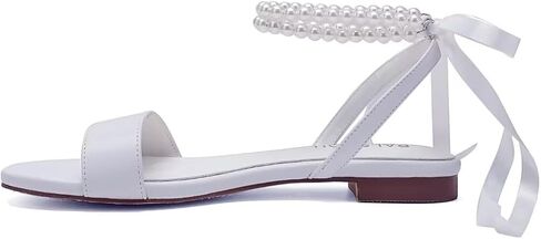 Wedding Shoes for Bride Flat Sandals Open Toe Pearl Bridal Shoes Flat Wedding Sandals in Saudi Arabia