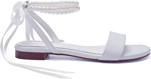Wedding Shoes for Bride Flat Sandals Open Toe Pearl Bridal Shoes Flat Wedding Sandals in Saudi Arabia