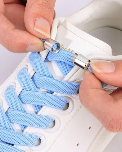 Sneakers No Tie Elastic Shoe laces with Colored Metal Buckle Flat Shoelaces for Casual Hiking walking Adults Kids in Saudi Arabia