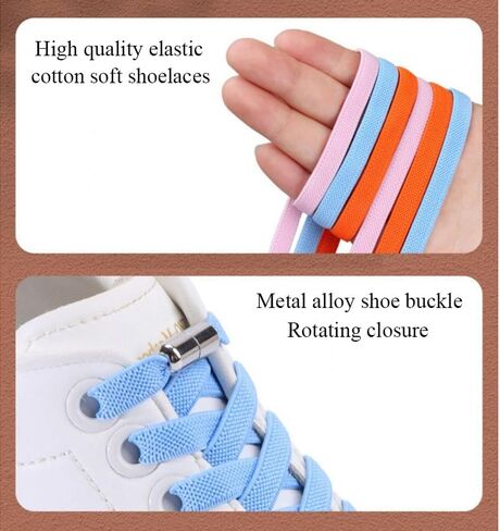 Sneakers No Tie Elastic Shoe laces with Colored Metal Buckle Flat Shoelaces for Casual Hiking walking Adults Kids in Saudi Arabia