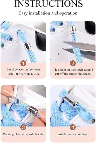 Sneakers No Tie Elastic Shoe laces with Colored Metal Buckle Flat Shoelaces for Casual Hiking walking Adults Kids in Saudi Arabia