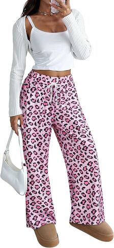 RMCMS نساء Leopard Print Pajama Pants Cheetah Wide Pjs Pants High Pherced Reshring Lounge مع جيوب in Kuwait