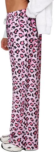 RMCMS نساء Leopard Print Pajama Pants Cheetah Wide Pjs Pants High Pherced Reshring Lounge مع جيوب in Kuwait