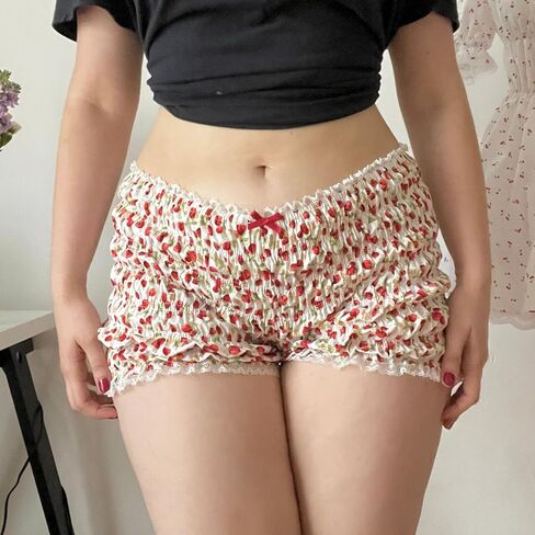 كوسوسانيل النسائية الكشكش شورت y2k مرنة الفاكهة الفاكهة طباعة لطيف صالة زخرفة نوم pj mini micro shorts in Saudi Arabia