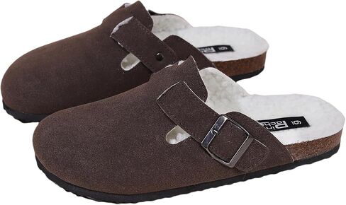 Women's Faux Suede Slip-On Clogs with Buckle Strap Faux Fur Lining Womens Slippers in Saudi Arabia
