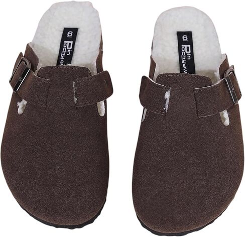 Women's Faux Suede Slip-On Clogs with Buckle Strap Faux Fur Lining Womens Slippers in Saudi Arabia