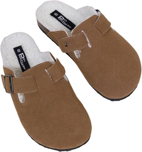 Women's Faux Suede Slip-On Clogs with Buckle Strap Faux Fur Lining Womens Slippers in Saudi Arabia