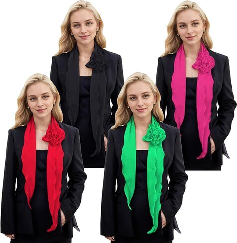 6PCS Chiffon Scarf for Women Lightweight Soft Neck Scarf Accessory Rose Flower Long Skinny Necktie Choker in Saudi Arabia