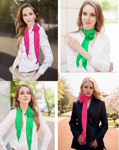 6PCS Chiffon Scarf for Women Lightweight Soft Neck Scarf Accessory Rose Flower Long Skinny Necktie Choker in Saudi Arabia