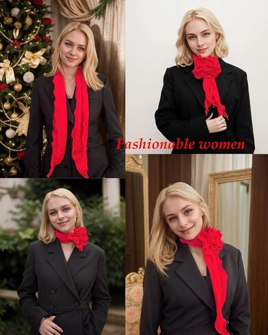 6PCS Chiffon Scarf for Women Lightweight Soft Neck Scarf Accessory Rose Flower Long Skinny Necktie Choker in Saudi Arabia
