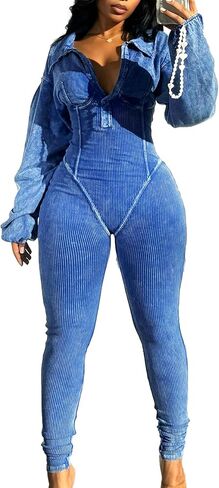 Jumpsuits for Women Casual Long Sleeve Bodycon Ribbed Rompers Sexy One Piece Jumpsuits Workout Outfits in Saudi Arabia