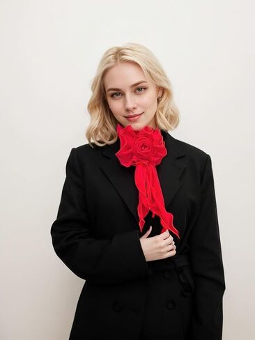6PCS Chiffon Scarf for Women Lightweight Soft Neck Scarf Accessory Rose Flower Long Skinny Necktie Choker in Saudi Arabia