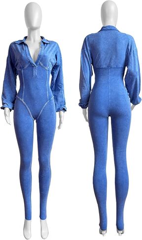 Jumpsuits for Women Casual Long Sleeve Bodycon Ribbed Rompers Sexy One Piece Jumpsuits Workout Outfits in Saudi Arabia