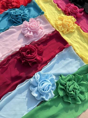 6PCS Chiffon Scarf for Women Lightweight Soft Neck Scarf Accessory Rose Flower Long Skinny Necktie Choker in Saudi Arabia