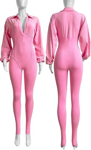 Jumpsuits for Women Casual Long Sleeve Bodycon Ribbed Rompers Sexy One Piece Jumpsuits Workout Outfits in Saudi Arabia
