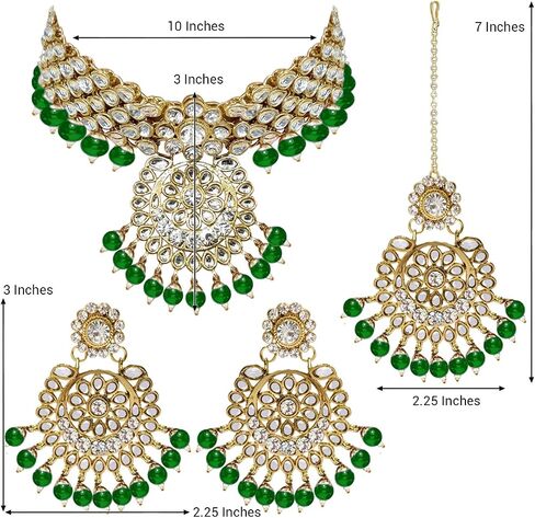 Aheli Elegant Wedding Party Wear Faux Kundan Studded Short Necklace Earrings with Maang Tikka Set Indian Ethnic Bollywood Fashion Jewelry Gift for Women in Saudi Arabia