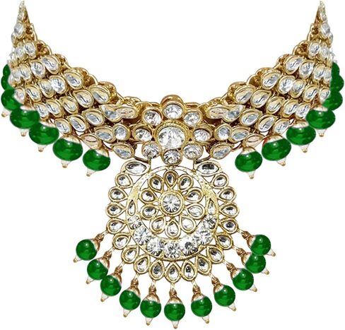 Aheli Elegant Wedding Party Wear Faux Kundan Studded Short Necklace Earrings with Maang Tikka Set Indian Ethnic Bollywood Fashion Jewelry Gift for Women in Saudi Arabia