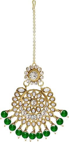 Aheli Elegant Wedding Party Wear Faux Kundan Studded Short Necklace Earrings with Maang Tikka Set Indian Ethnic Bollywood Fashion Jewelry Gift for Women in Saudi Arabia