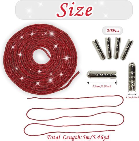 LUSTERING Rhinestone Shoe Laces,Glitter Shoe Laces,Rhinestone Hoodie String Glitter Cords for Sneakers,5m/5.47 Yards in Saudi Arabia