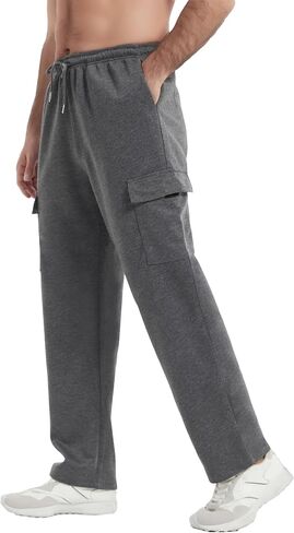 AIFARLD Men's Cargo Sweatpants Casual Baggy Sweat Pants for Men Straight Leg Lounge Drawstring with Pockets Open Bottom in Saudi Arabia