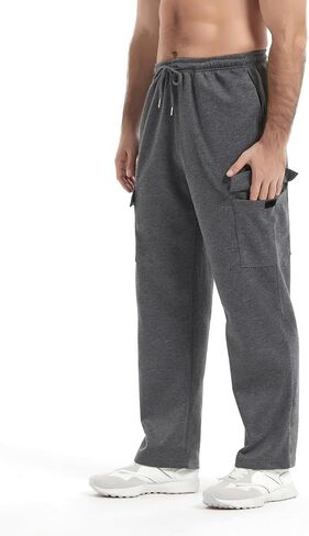 AIFARLD Men's Cargo Sweatpants Casual Baggy Sweat Pants for Men Straight Leg Lounge Drawstring with Pockets Open Bottom in Saudi Arabia