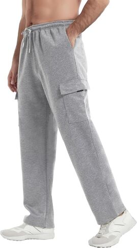 AIFARLD Men's Cargo Sweatpants Casual Baggy Sweat Pants for Men Straight Leg Lounge Drawstring with Pockets Open Bottom in Saudi Arabia