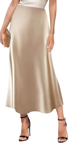 GOLDSTITCH Women's Satin High Waist Skirts Elegant Flared Casual A Line Maxi Skirt in Saudi Arabia