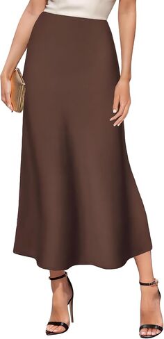 GOLDSTITCH Women's Satin High Waist Skirts Elegant Flared Casual A Line Maxi Skirt in Saudi Arabia
