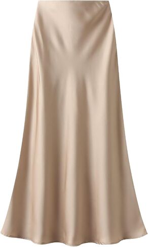GOLDSTITCH Women's Satin High Waist Skirts Elegant Flared Casual A Line Maxi Skirt in Saudi Arabia