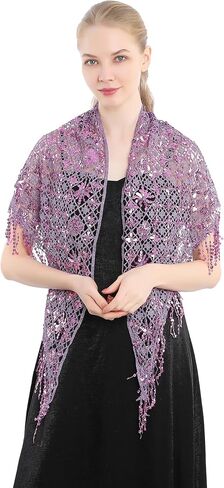 Women's Glittering Triangle Scarf Mesh Sequin Wedding Cape Fringed Evening Shawl Wrap in Saudi Arabia