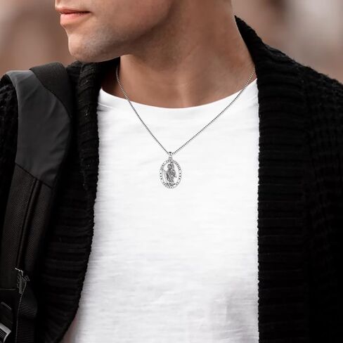 Sterling Silver Saint Christopher Micheal Jude Thaddaeus Virgin Mary Lady of Guadalupe Necklace Women Men Medal Oval-Shaped Pendant Amulet Jewelry Gift in Saudi Arabia
