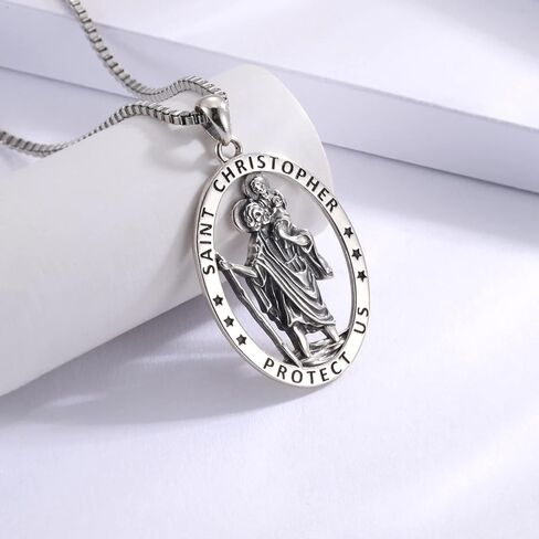 Sterling Silver Saint Christopher Micheal Jude Thaddaeus Virgin Mary Lady of Guadalupe Necklace Women Men Medal Oval-Shaped Pendant Amulet Jewelry Gift in Saudi Arabia