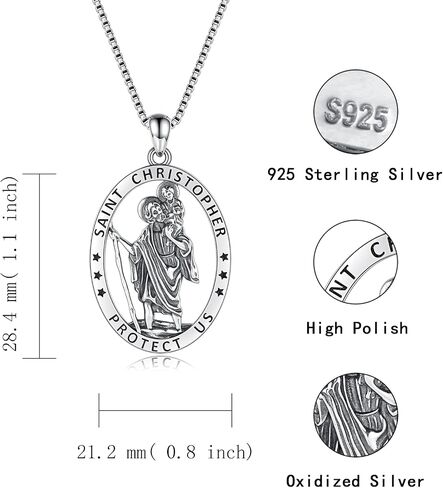 Sterling Silver Saint Christopher Micheal Jude Thaddaeus Virgin Mary Lady of Guadalupe Necklace Women Men Medal Oval-Shaped Pendant Amulet Jewelry Gift in Saudi Arabia