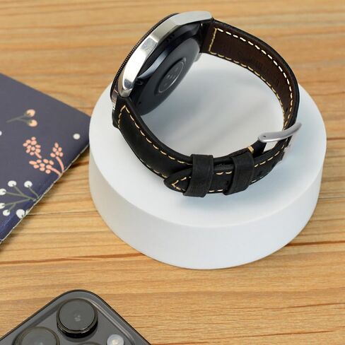 TStrap Leather Watch Band 20mm 22mm 24mm - Black Vintage Soft Watch Strap for Men Thickly - Padded Smart Watch Bands Bracelet w/Black Clasp Buckle Replacement in Saudi Arabia
