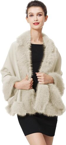 BEAUTELICATE Faux Fur Shawl Wrap Stole Shrug Bridal Winter Wedding with Hook in Saudi Arabia