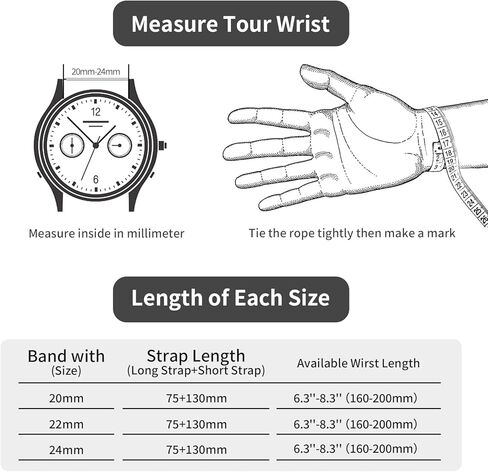 TStrap Leather Watch Band 20mm 22mm 24mm - Black Vintage Soft Watch Strap for Men Thickly - Padded Smart Watch Bands Bracelet w/Black Clasp Buckle Replacement in Kuwait