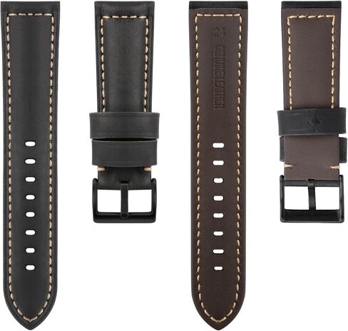 TStrap Leather Watch Band 20mm 22mm 24mm - Black Vintage Soft Watch Strap for Men Thickly - Padded Smart Watch Bands Bracelet w/Black Clasp Buckle Replacement in Kuwait