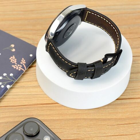 TStrap Leather Watch Band 20mm 22mm 24mm - Black Vintage Soft Watch Strap for Men Thickly - Padded Smart Watch Bands Bracelet w/Black Clasp Buckle Replacement in Kuwait