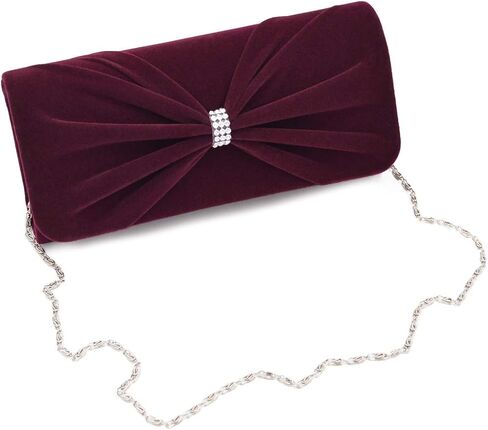 Elegant Rhinestone Bow Front Velvet Clutch Evening Bag Handbag in Saudi Arabia