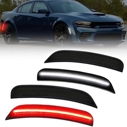 Front & Rear LED Side Marker Lights for Dodge Charger 2015-2023, Charger Smoked Lens Side Bumper Marker Lights, Dodge White LED Turn Signal Lamps, 4 PCS in Saudi Arabia