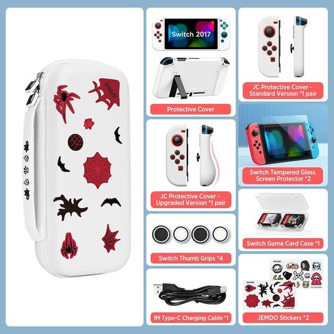 JEMDO Switch Carrying Case Accessories Kit Compatible with Switch,15in1 Accessories Travel Case,Bundle Storage Bag Set with Protective case, Screen Protector,Thumb Grip, Game Card Case,Stickers,Black in Saudi Arabia